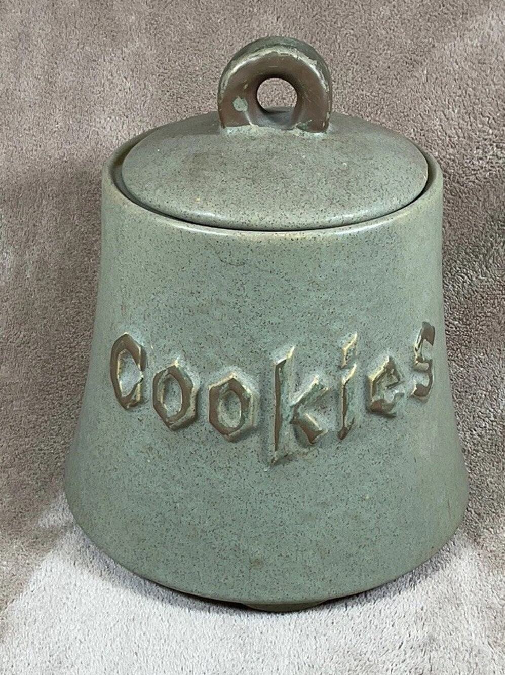 Vintage McCoy Pottery Cookies Bell Jar Green Speckled Gold Letters USA Made